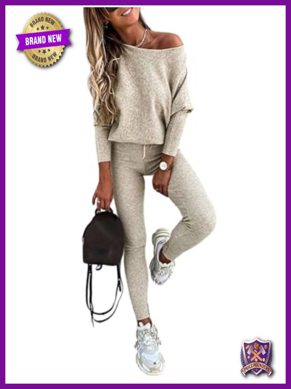 CHICME 2 Piece Knit Sweatsuit Set Batwing Sleeve Lounge Outfit